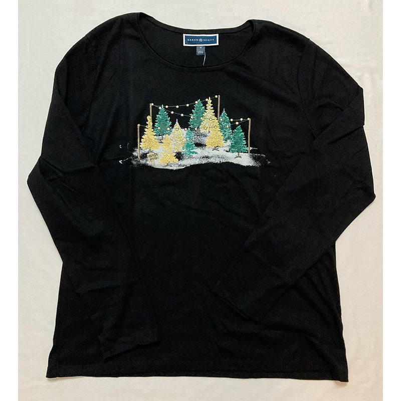 Karen Scott Long-Sleeve Holiday Top Deep Black XL