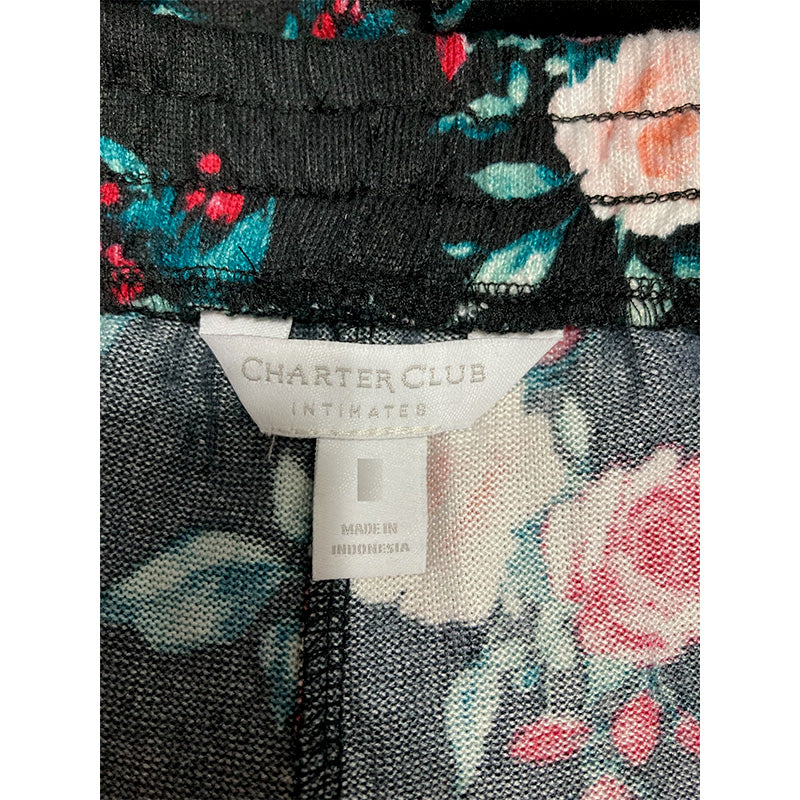 Charter Club Butter Soft Printed Only Pajama Pants Black Winter Floral M