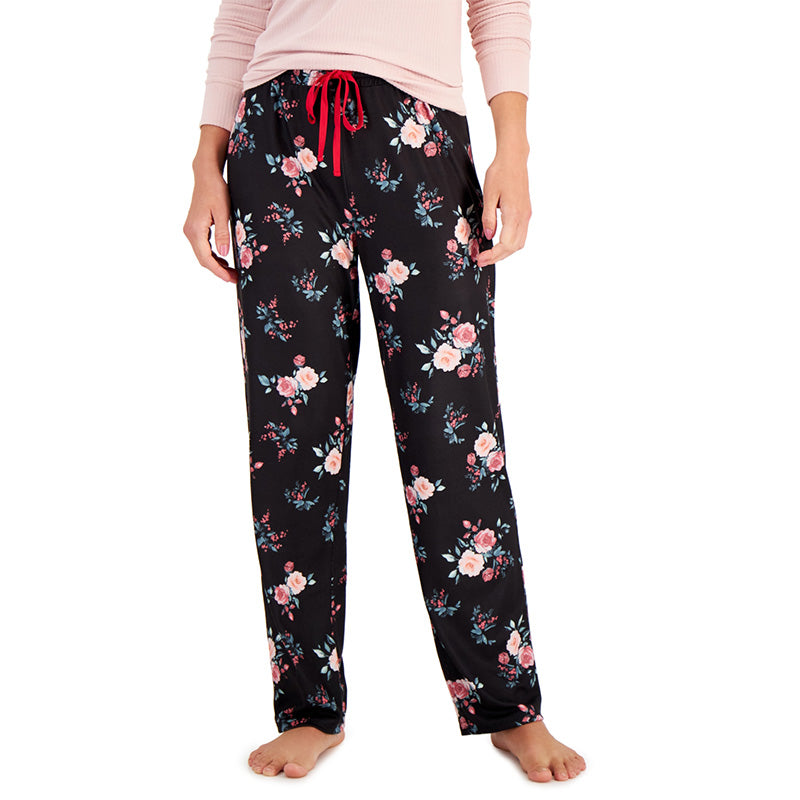 Charter Club Butter Soft Printed Only Pajama Pants Black Winter Floral M