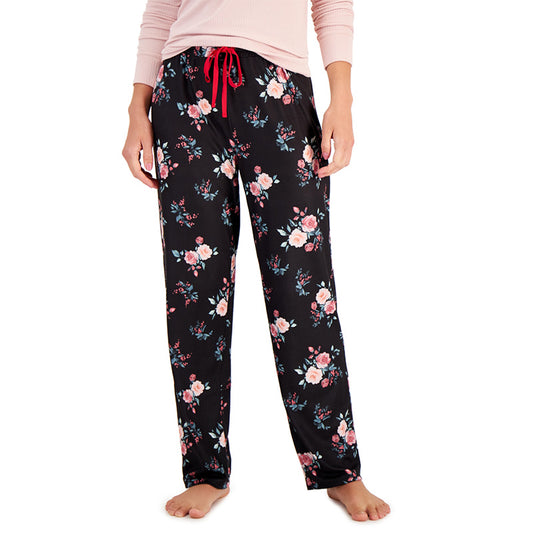 Charter Club Butter Soft Printed Only Pajama Pants Black Winter Floral XL