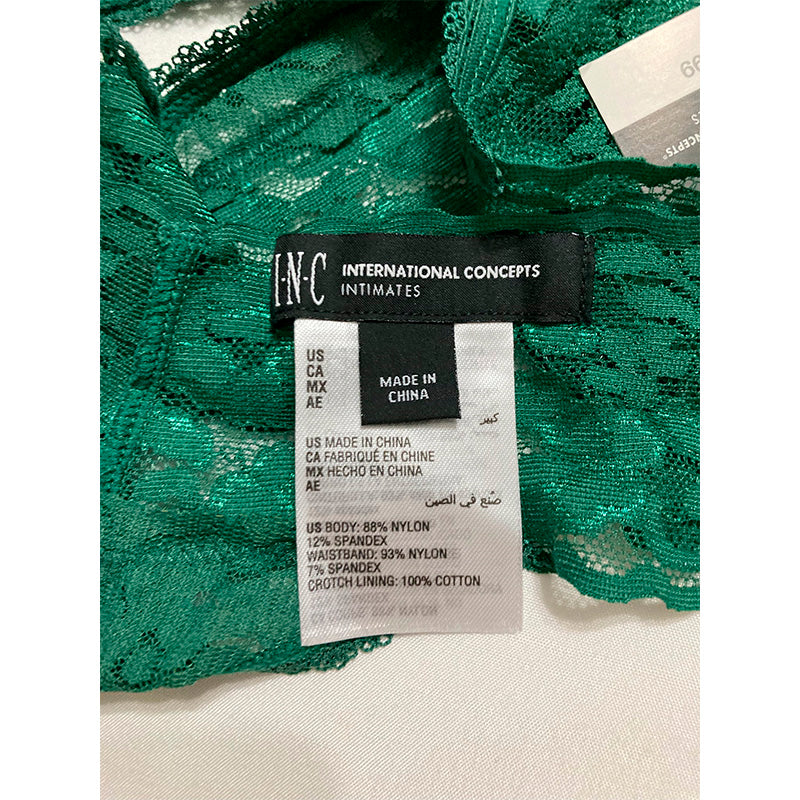 INC Lace-Trim Thong Underwear Smoke Pine 2XL