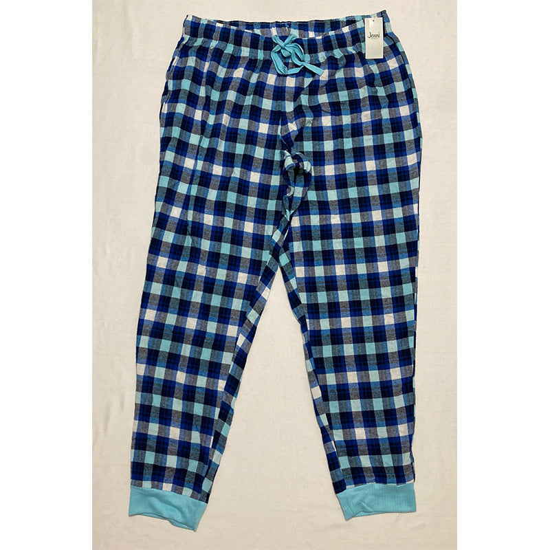 Jenni Cotton Flannel Only Pajama Pants Plaid Blue XL