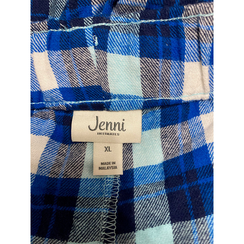Jenni Cotton Flannel Only Pajama Pants Plaid Blue XL