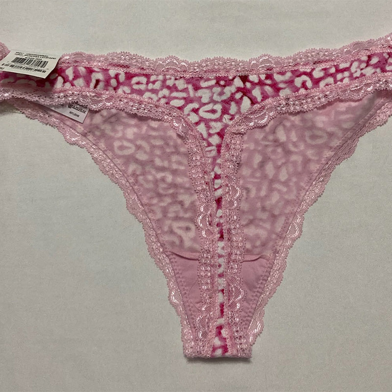 AQUA Intimates Lace Trim Thong Fuschia Leopard L