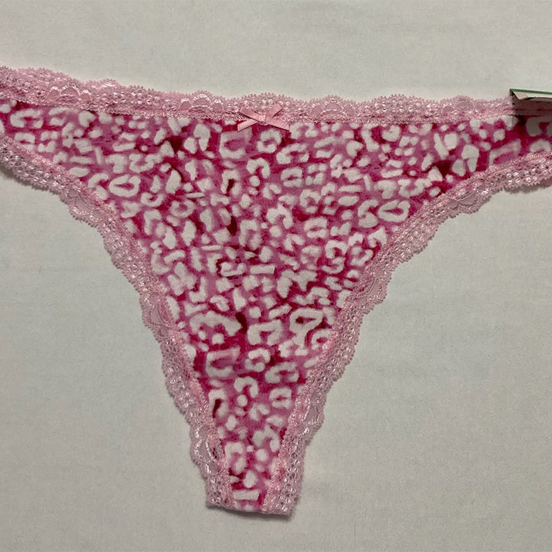 AQUA Intimates Lace Trim Thong Fuschia Leopard L