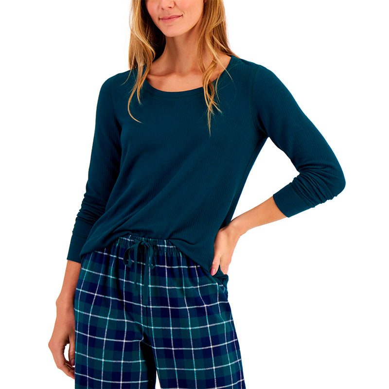 Jenni Split-Neck Pajama Top Emerald M