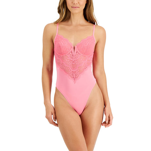 I.n.c. International Concepts Micro Lace Bodysuit Pink M