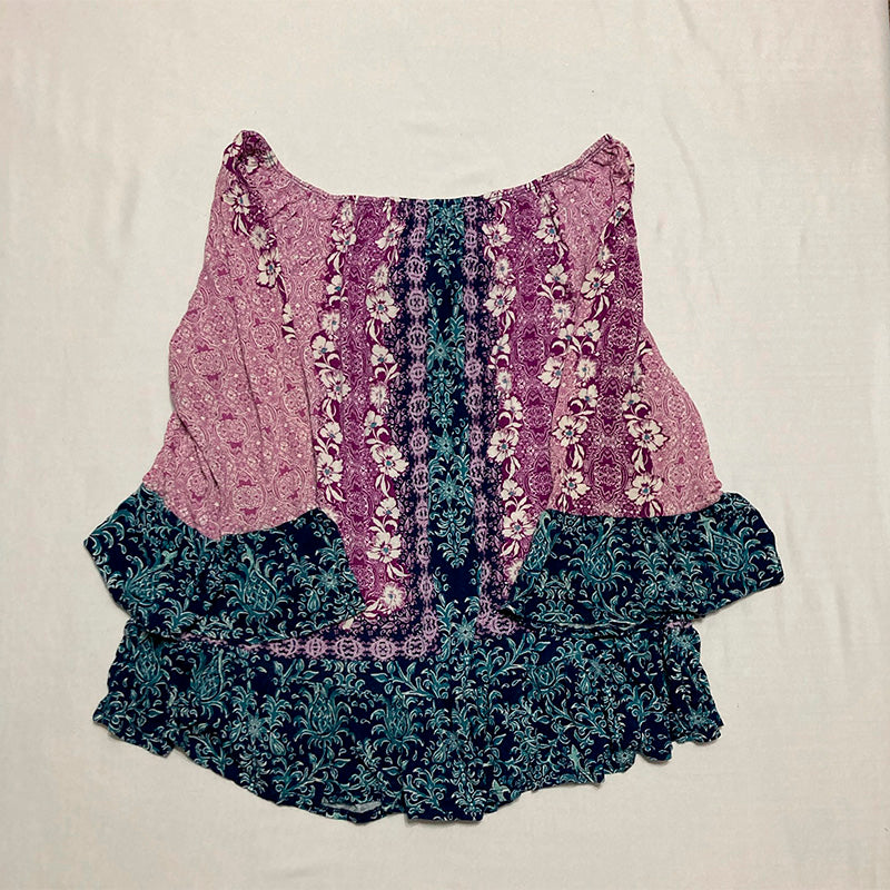 Style & Co Printed V-Neck Peasant Top Multicolor L