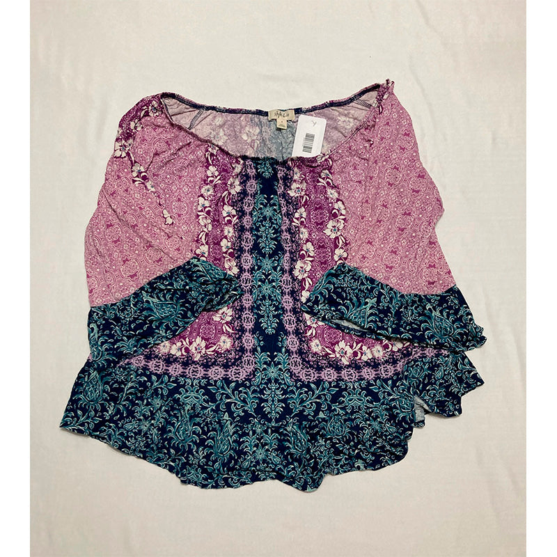 Style & Co Printed V-Neck Peasant Top Multicolor L