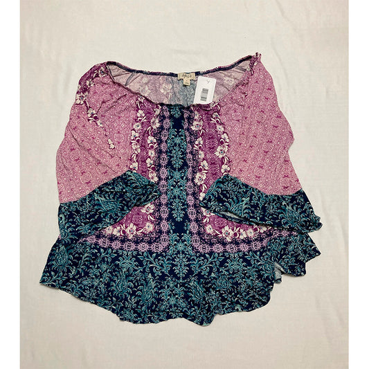 Style & Co Printed V-Neck Peasant Top Multicolor L