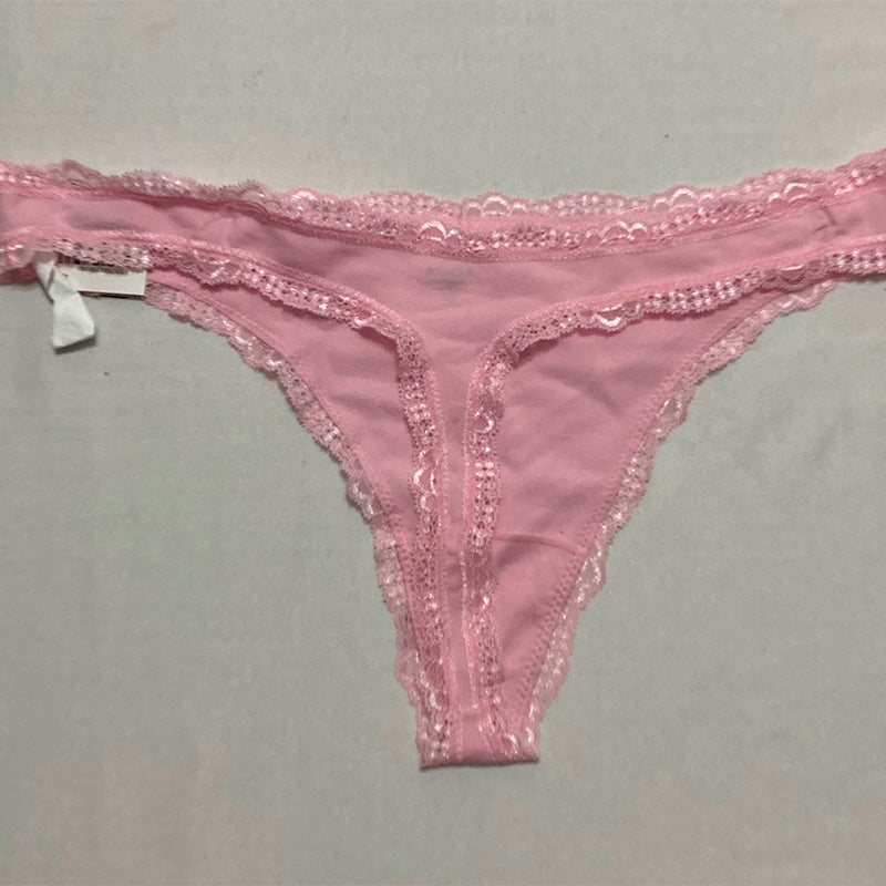 Aqua Lace Trim Thong Blush L