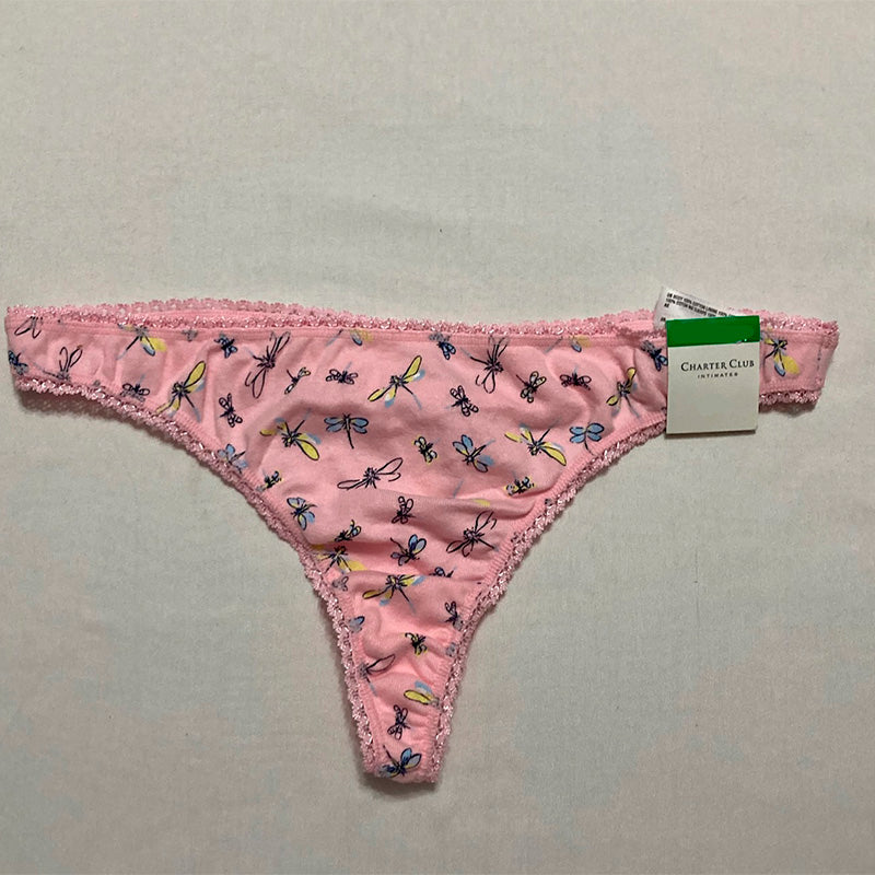 Charter Club Everyday Cotton Lace-Trim Thong Multicolor