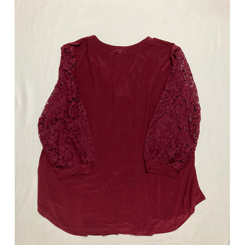 NY Collection T Shirt V Neck Burgundy XL