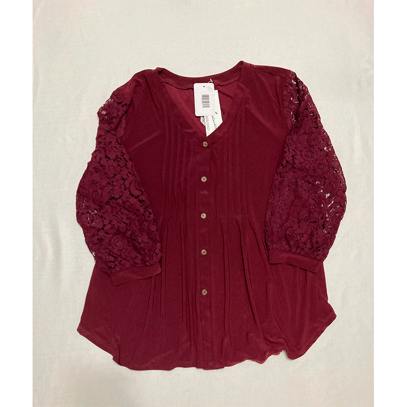 NY Collection T Shirt V Neck Burgundy XL