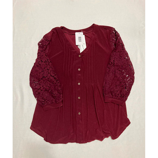 NY Collection T Shirt V Neck Burgundy XL