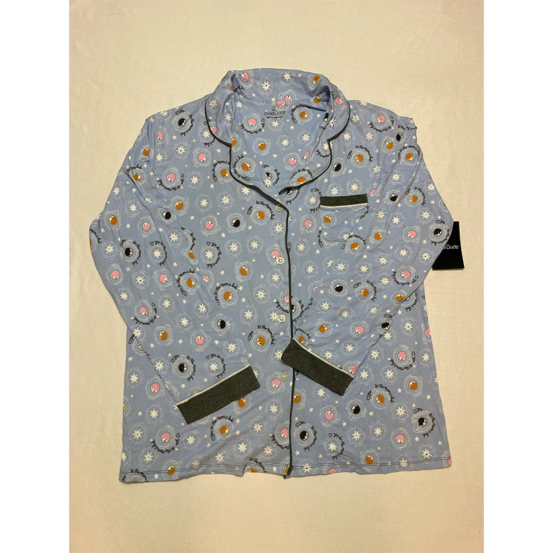 Cuddl Duds Printed Knit Notch Collar Pajama Set Blue L