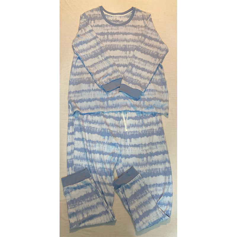 Cuddl Duds Printed Top & Jogger Pants Loungewear Set Blue L