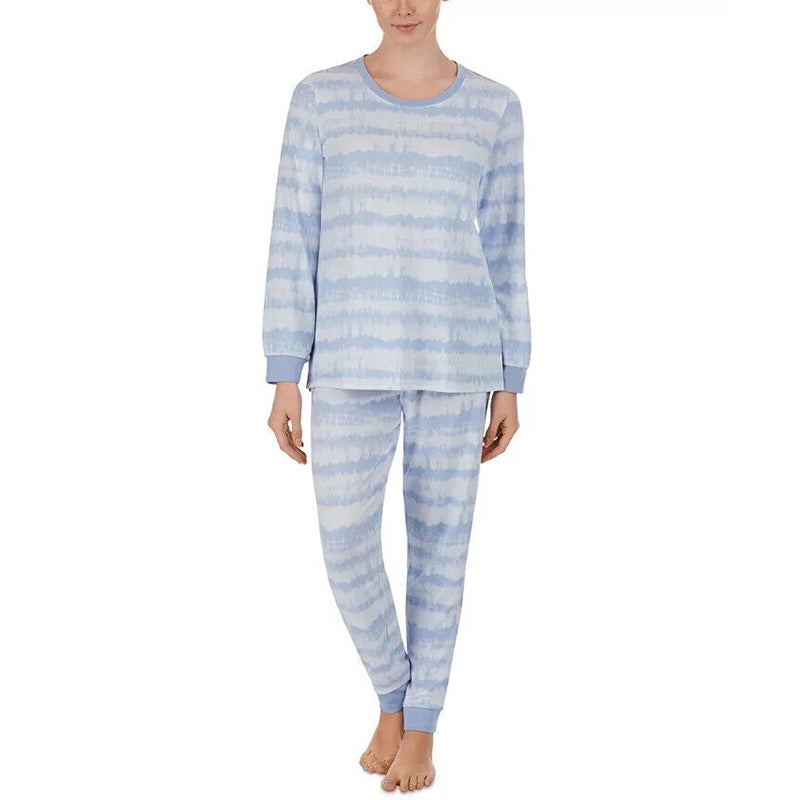 Cuddl Duds Printed Top & Jogger Pants Loungewear Set Blue L