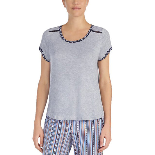 Layla Womens Contrast-Trim Lace Detail Only Pajama Top Grey Heather XL