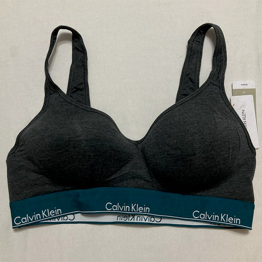 Calvin Klein Motive Cotton Lightly Lined Bralette Grey XL