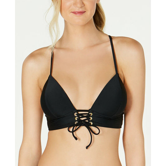 NWD Hula Honey Solid Molded Push-Up Midkini Top, Black, M