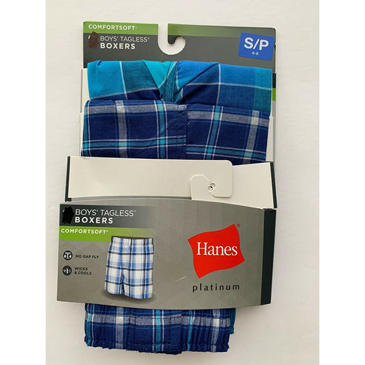 Hanes Big Boys 2-Pack Plaid Woven Boxers, S (6-8)
