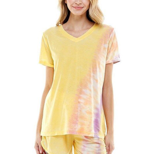 Roudelain Women's T-Shirt Loungewear Top Yellow Tie Dye M