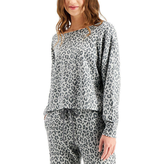 Jenni On Repeat Super Soft Crew Sleep Pajama Set Animal Print M