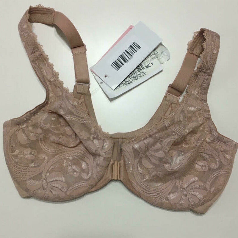 Glamorise Full Figure Wonderwire Front Close Stretch Lace Bra Beige 30D