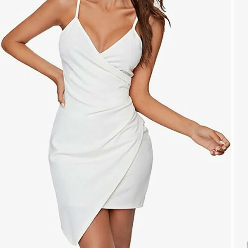 Verdusa Sexy Ruched Side Asymmetrical V Neck Bodycon Cami Dress White S