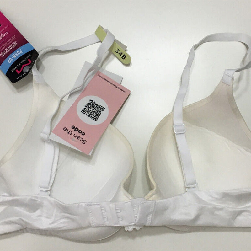 NWD Maidenform DreamWire Underwire Bra, No-Poke Push-Up Bra White 34B