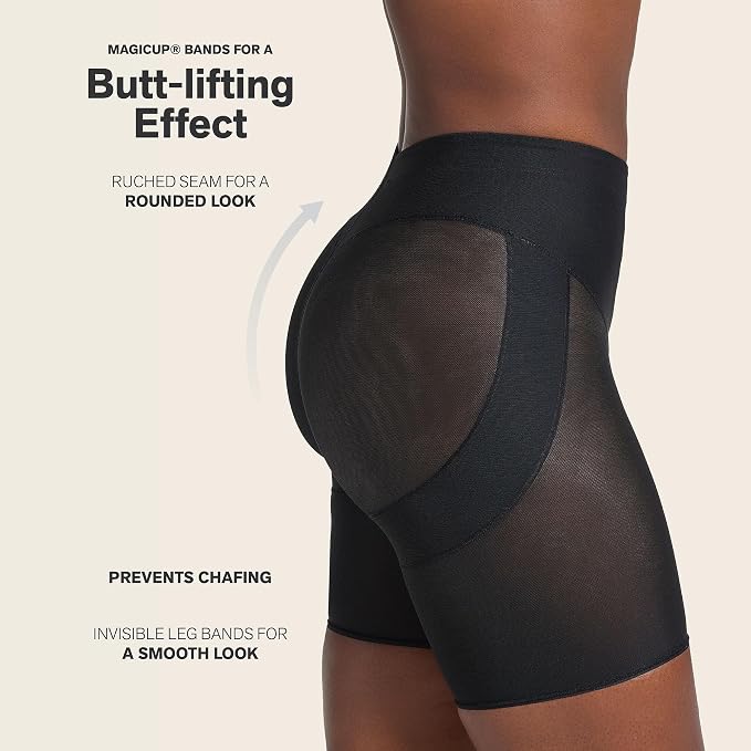 LEONISA Firm Compression Butt Lifter Shaper Shorts BLACK L