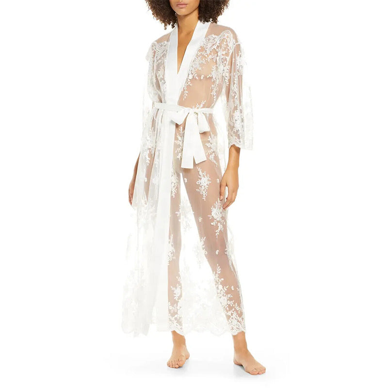 Rya Collection Darling Lace Cover Up Robe Ivory XS