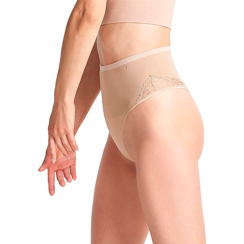 Yummie  Ultralight Seamless Lace Insert Shapewear Thong Panties Almond M-L