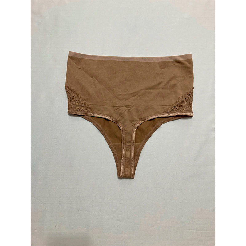 Yummie  Ultralight Seamless Lace Insert Shapewear Thong Panties Almond M-L