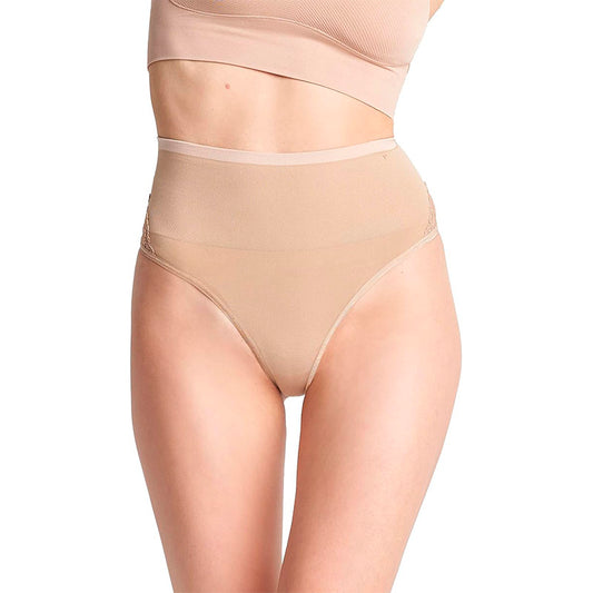 Yummie  Ultralight Seamless Lace Insert Shapewear Thong Panties Almond M-L