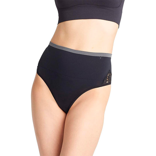 Yummie Ultralight Seamless Lace Insert Shapewear Thong Panties Black S-M