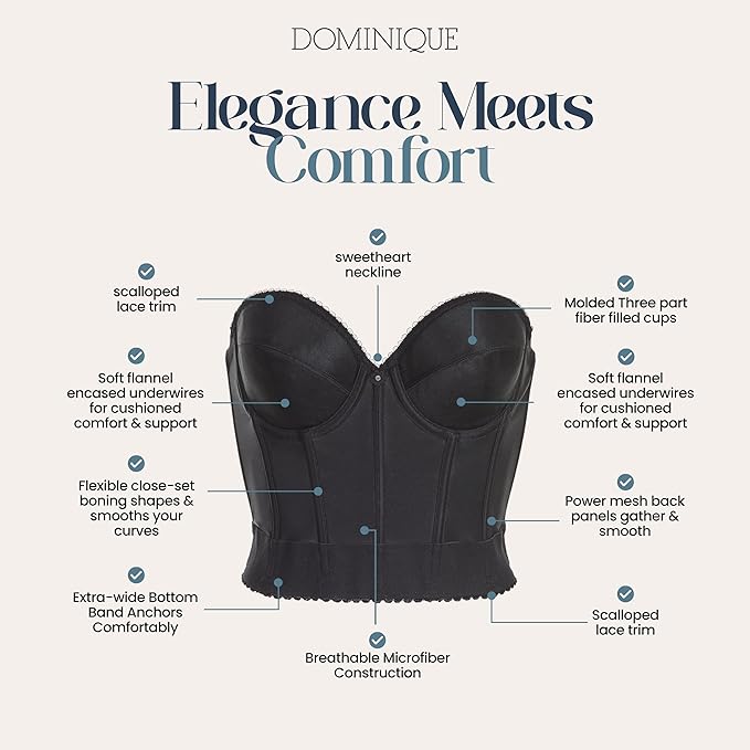 DOMINIQUE Noemi Backless Strapless Bustier Bridal BLACK 36DD