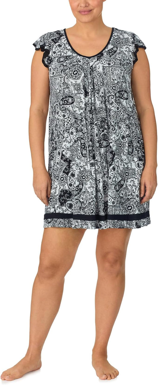 ELLEN TRACY Soft Stretch Jersey Short Sleeve Chemise Sleep Dress WHITE M