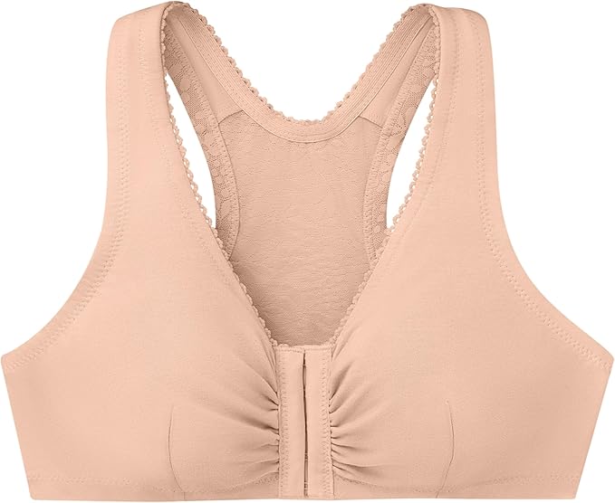 GLAMORISE Front-closure Cotton T-back Wirefree CAFÉ 44BCD