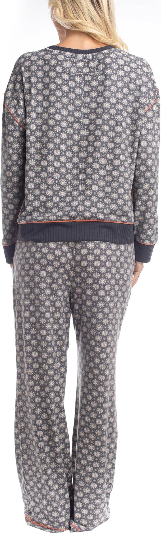 OCEAN PACIFIC Soft Long Sleeve Fleece and Open Leg Pants Pajama set BLACK M