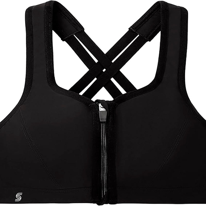 NWD GLAMORISE Women's Plus Size Zip Up Front-Close Sports Bra Wirefree BLACK 44C