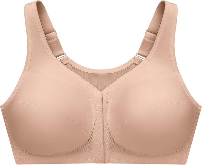 GLAMORISE Plus Size MagicLift Front-Closure Posture Back Bra Wirefree CAFÉ 40H