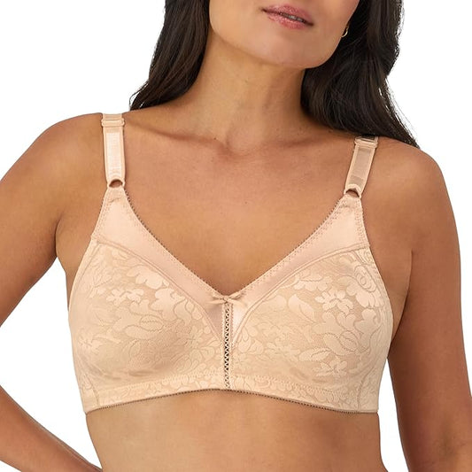BALI Double Support Wireless Lace Bra with Stay-in-Place Straps BEIGE 40C