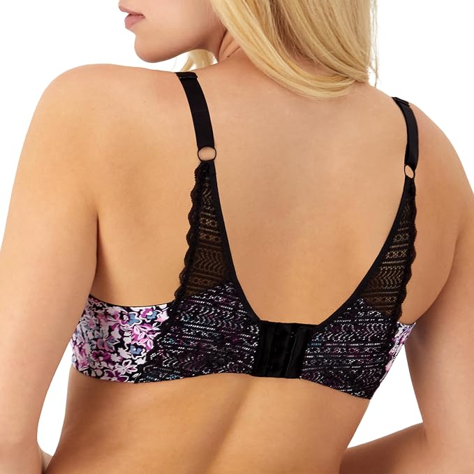 MAIDENFORM Comfort Devotion T-shirt Bra, Underwire Bra BLACK FLORAL 38B