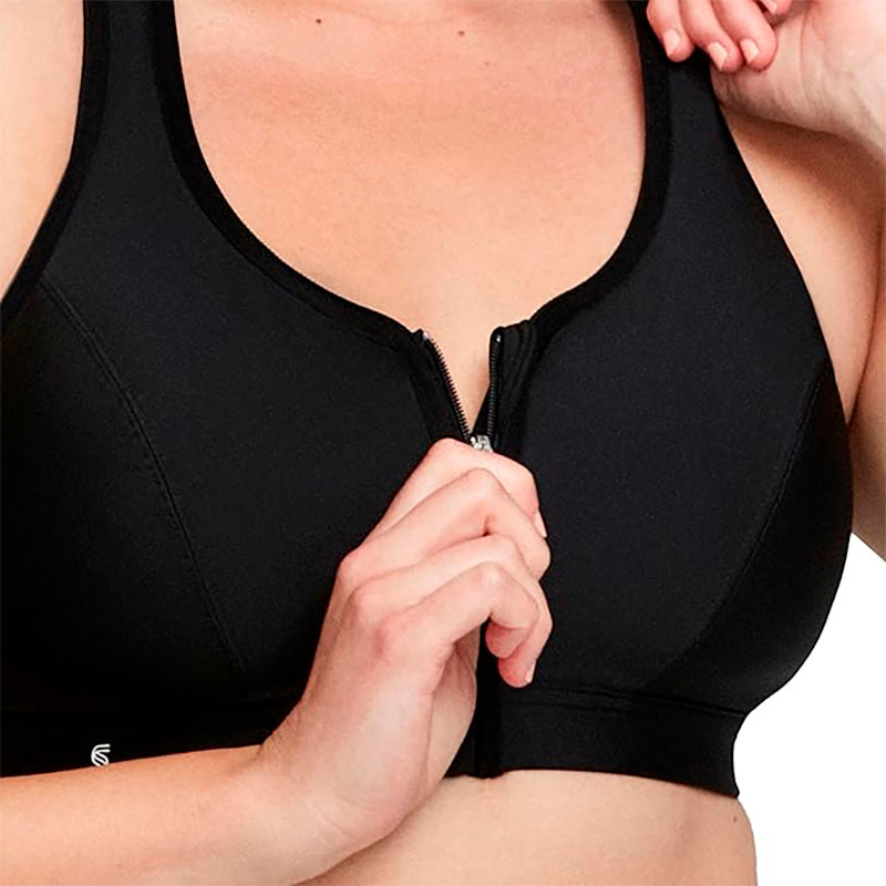 NWD GLAMORISE Women's Plus Size Zip Up Front-Close Sports Bra Wirefree BLACK 44C