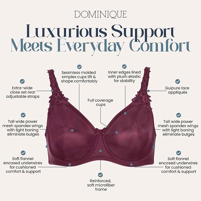 DOMINIQUE Minimizer Bra Seamless Full Figure Underwire Lingerie PURPLE 38G