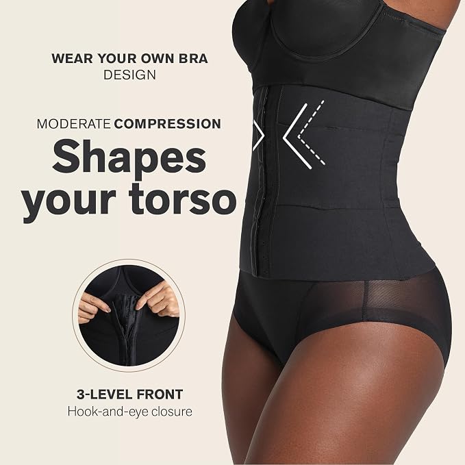 LEONISA Seamless Colombian Compression Waist Cincher BLACK M