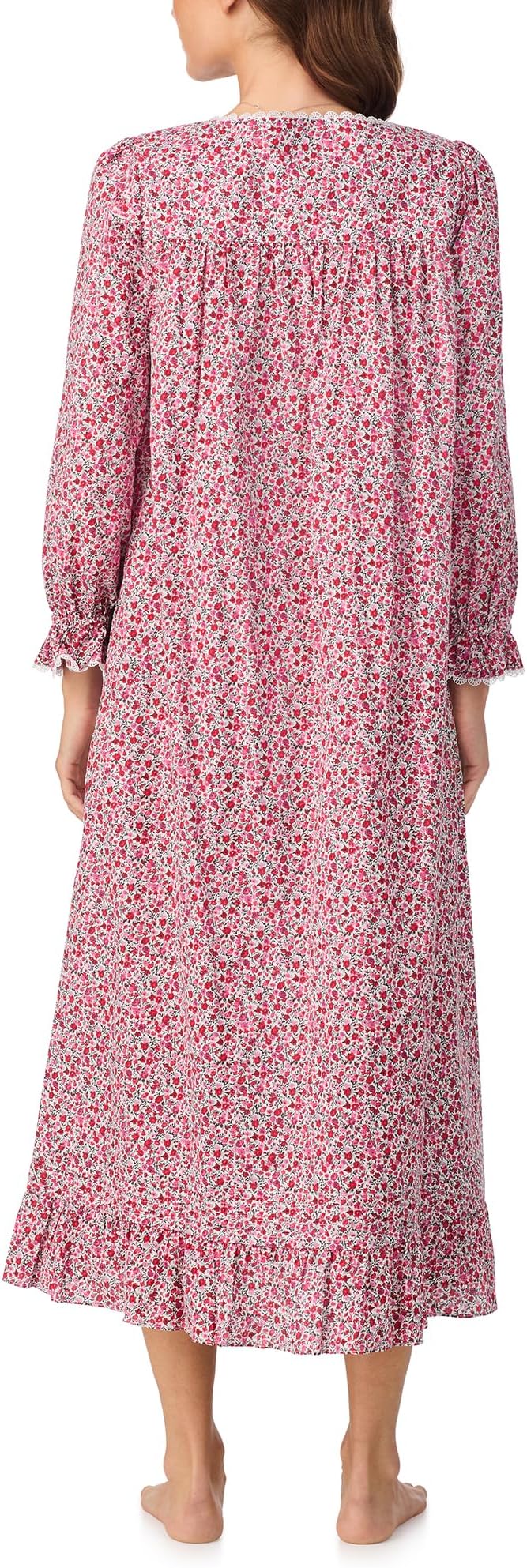 EILEEN WEST Cotton Lawn Ballet Long Sleeve Nightgown WHITE GROUND HOLIDAY M