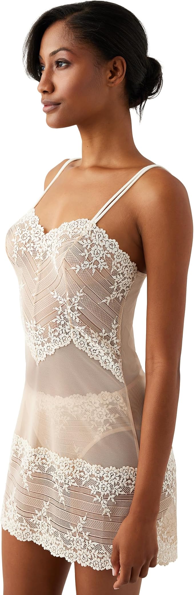 WACOAL Embrace Lace Sheer Mesh Chemise Lingerie IVORY M